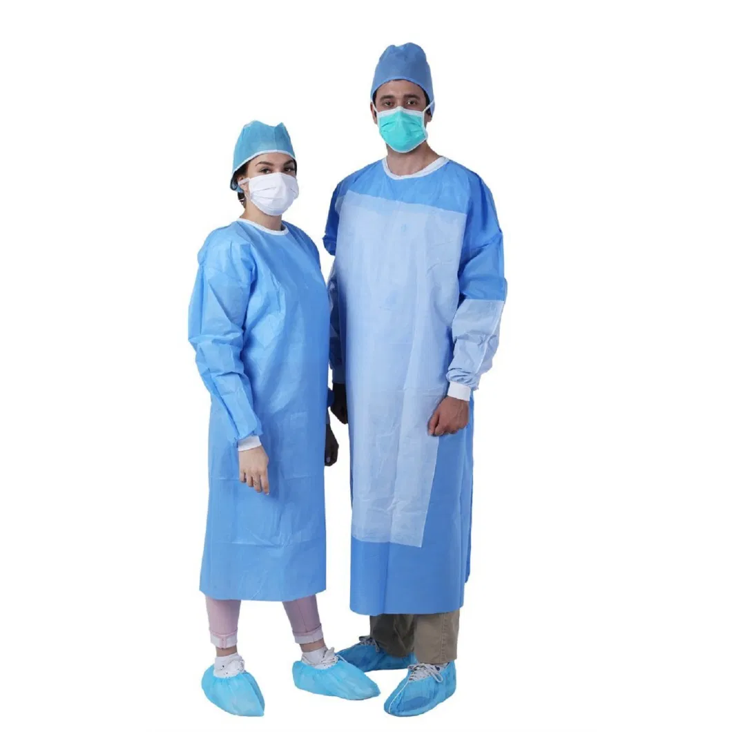 China Factory Wholesale Price Blue Yellow Red White 30GSM 40GSM Apron Suit PP PE SMS Disposable Medical Uniform Surgical Isolation Gown for Hospital